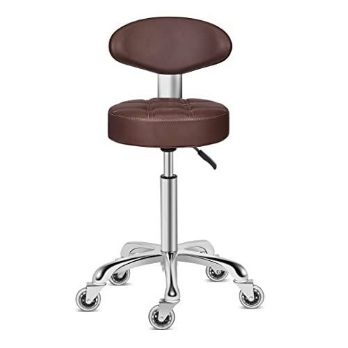 Image of Kaleurrier Swivel Stool Adjustable Height: Heavy Duty Rolling Stool Chair for Kitchen Salon Bar Office Drafting Standing Desk Garage Shop - Seat Height 22-30 inch(with Back Rest) (Coffee)