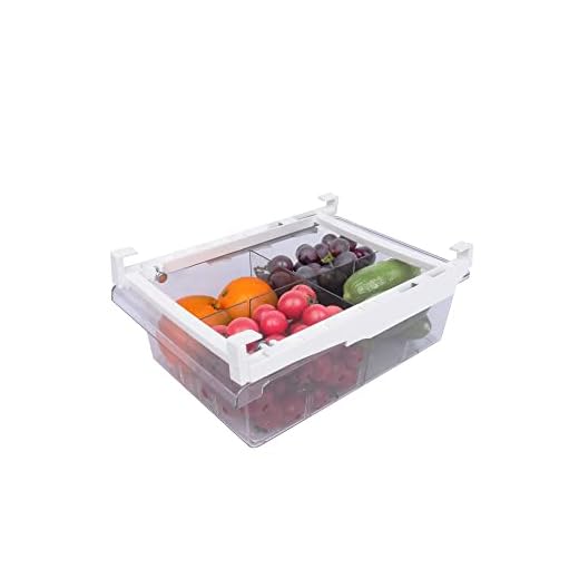 Diskary Gavetas Organizador Cajón de Nevera,Compatible con Bosch,Sacar con Asa,Soporte para Estante de Refrigerador Caja de Almacenaje,Recipiente para Huevos Fruta,2 Partición (1 Cajone, Grande)
