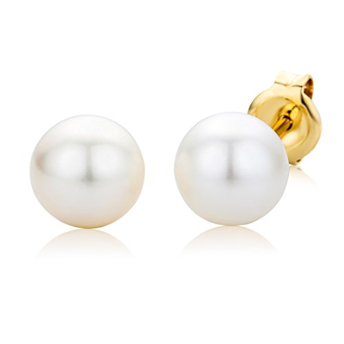 Miore - Boucles d'Oreilles Femme - Or Jaune 375/1000 (9 carats) - Perle d'eau douce - Doré - 7 mm