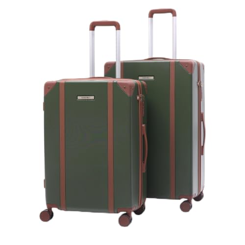 Image of Assembly Vintage Trolley Bag Set of 2 20, 24 Inch (55 & 65cm) Hard Shell Polycarbonate Luggage Set Retro Classic Design with TSA Lock 8 Spinner Wheels Green