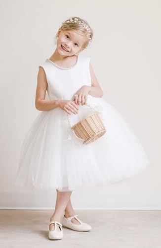 Flower Girls Dresses for Summer Pearls Puffy Pageant Dress for Wedding Princess Party Dresses with Bowknot PT1283