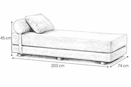 Image of SOUL CRAFT Modern Modular Daybed /Fold-Out Sleeper, Beige, Velvet Fabric, Converts to 2 Single Beds or 1 Queen Bed, with Mattress 203 cm x 74 cm(6.66 ft x 2.43 ft) Green