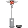 Hykolity 50000 btu patio heater with sand box table design double layer stainless steel burner wheels tip over protection system outdoor heater for home and residential silver  urban country home decor