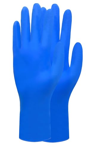 Karam HS501 100% Nitrile Disposable Industrial Powder Free Safety Gloves | 3.2 Mil Thickness | Protection from Chemical Spills & Drips | Textured Finish for Excellent Grip | Blue | Size-XL | Pack 100