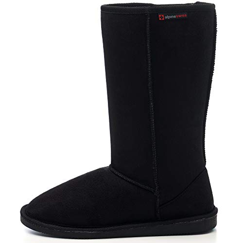 Alpine Swiss Women’s Mid-Calf Winter Boots 11” Faux Shearling Aussie Style Suede Look Warm Stylish Cold Weather Boots3