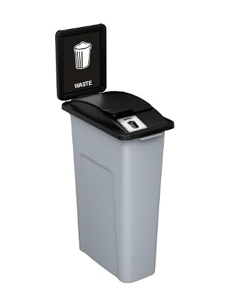 Waste Wise 23 Gallon Recycled HDPE Waste and Recycling Bin for Commercial Spaces - Black/Grey w/Sign & Lid, Trash