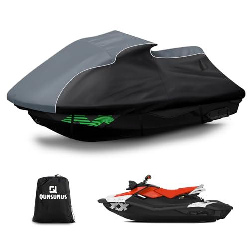 QUNSUNUS Jet Ski Cover for Sea Doo Spark 3up/Trixx 3up 2014-2025, Waterproof Covers with Zipper, All Weather Seadoo Cover with Elastic Edge for Wind, Sun, UV and Dust Protection