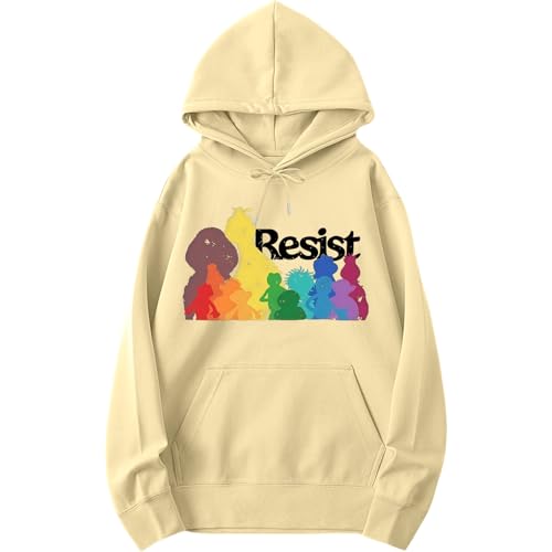 Resist Hoodies, Rainbow Silhouette Design Graphic Tee Retro Vintage Graphic Pullover Hoodie