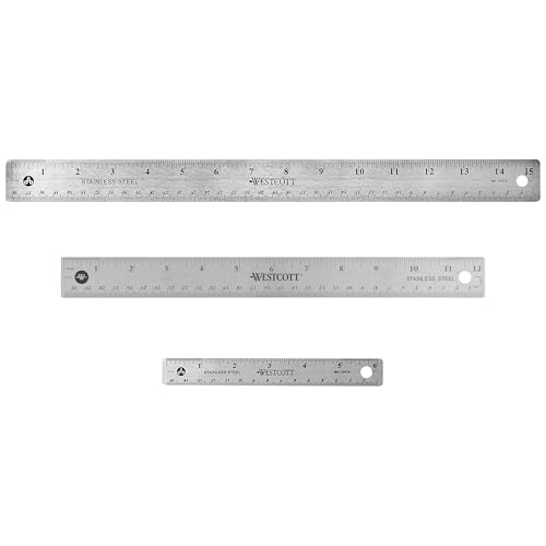 Image of Westcott 10414 Stainless Steel Metal Ruler with Non-Slip Cork Base, 6 in