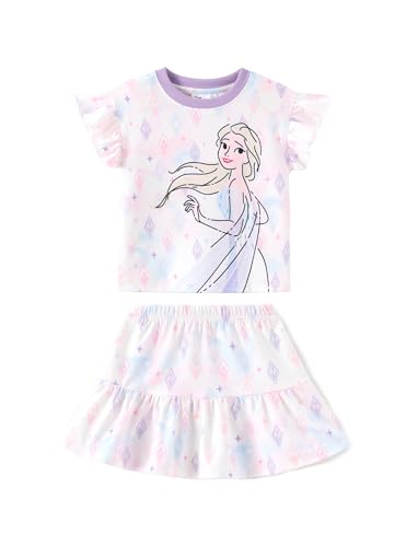 Image of Disney Frozen Elsa Minnie Mouse Stitch Princess Girls' Skirt Sets Ruffle Short Sleeve Clothes 2pcs Outfits Summer Dress 2-9Y