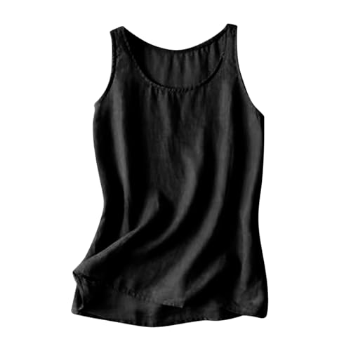 Linen Tank Tops for Women UK Sale Clearance Sleeveless Vest Tops Summer Fashion Cotton Line Baggy Shirt Blouse Plain Swing T-Shirt Retro Vests Casual Loose Solid Tee Tunic for Women UK Plus Size