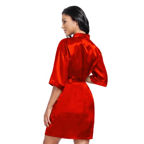 Image of Women's Short Satin Robes Lightweight Silky V-Neck Sleepwear Wedding Bridal Party Bride Bridesmaid Bathrobes