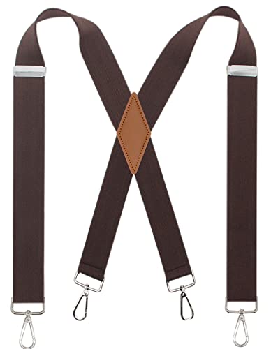 Bioterti Suspenders for Men Snap Hooks for Belt Loops Adjustable X Back Braces (Coffee)