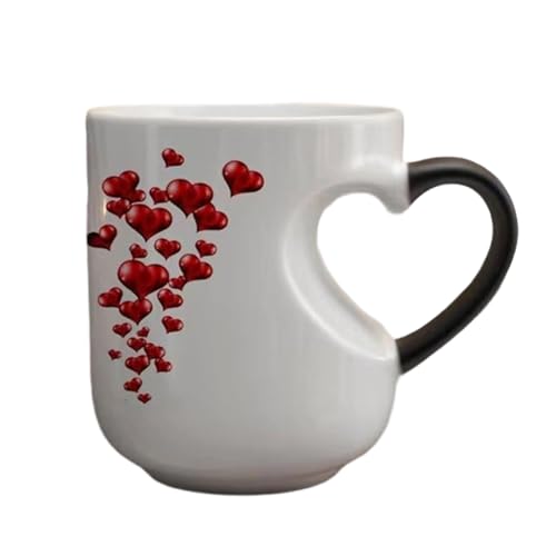 Keramik Kaffeetasse – Farbwechsel Thermobecher, Temperatur Herzgriff, Heiße Schokolade Trinkgefäß, Kreativbecher Alltag, Robust Spülmaschinenfest | Für Frauen Männer Jugendliche Familie Büro Zuh