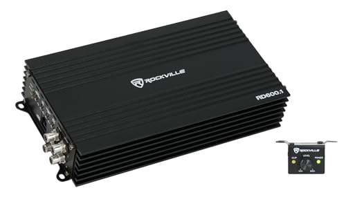 Image of Rockville RD600.1 2400W Peak / 600W RMS Mono 1-Ohm Car Amplifier, Class-D, Metal Bass Remote w /Clip Indicator, Low Pass & Subsonic Filters, Compact & High-Efficiency, Ideal for Subwoofers