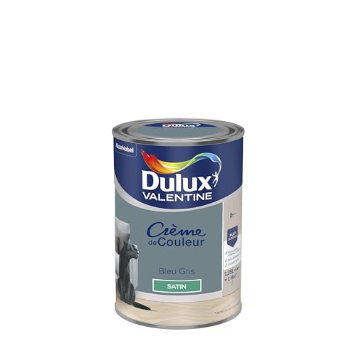 Dulux Valentine Crème de Couleur - Peinture multi-supports intérieure - Satin Bleu Gris 1,25 L