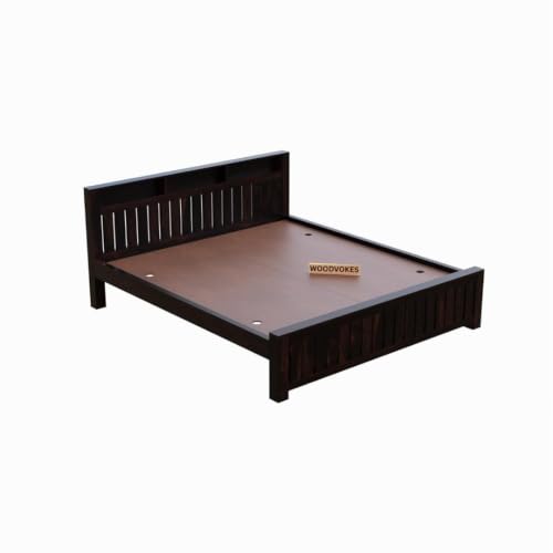 Image of Sheesham Wood Bed Without Storage Solid Wooden Cot Bed Elegant and Functional Bedroom Living Room Home (Plan Slate Design, Queen)