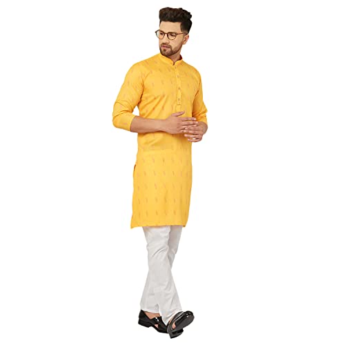 Image of Traditional Cotton Self Design Kurta Pajama Set For Men