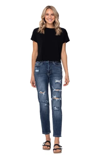 Judy Blue 82156-14 Hi-Waist Boyfriend Destroyed Hem Blue Jeans 82156-14