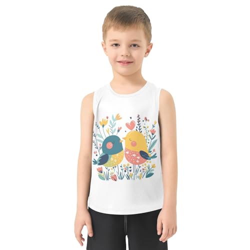 Boys Tank Top Shirts Chick Hearts Bird Floral Sleeveless T-Shirts Crew Neck for Kids Clothing Children2