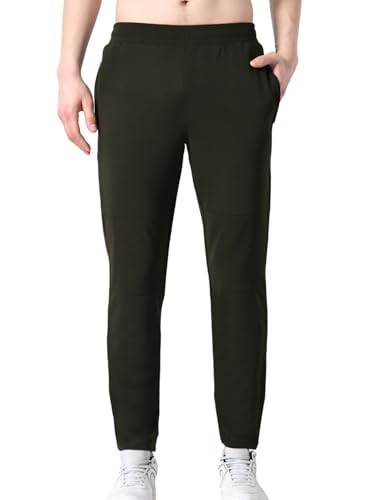 Image of Men's Dobby Lycra Solid Gym, Yoga & Sports Wear Stretchable Dri Fit Track Pant with Zipper Pockets(Olive,M)