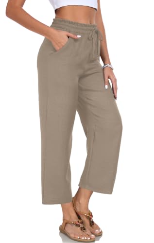 Image of EDUWU Women Casual Pants Loose High Waist Cropped Palazzo Beach Pants Summer Outfits 2026 Trendy