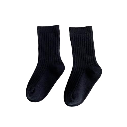 Kids Socks Ribbed Cuffs Lines Design Crew Socks Mid-Calf Knit Solid Classical Casual Fashion Socks for Kids 1 Pairs