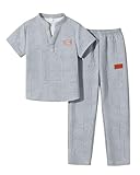 Cakaner Boys School Outfit 2 Piece Set Short Sleeve Top and Long Pants with Pockets Size 9 10