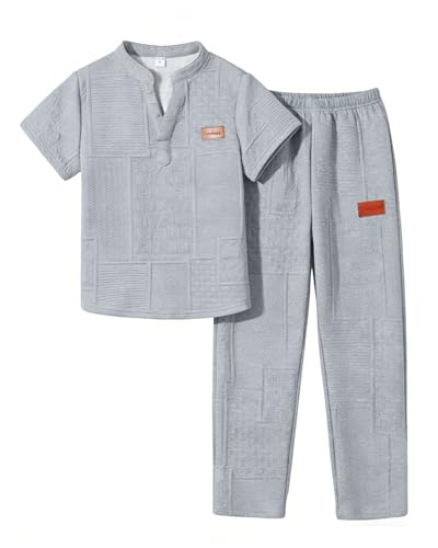 Cakaner Boys Two Piece Set Short Sleeve Shirt and Pants with Pockets Size 11 12