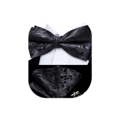 Image of Dubulle Mens Paisley Striped Bowtie Set Pre-tied Bowtie for Men and Pocket Square Set Wedding Business