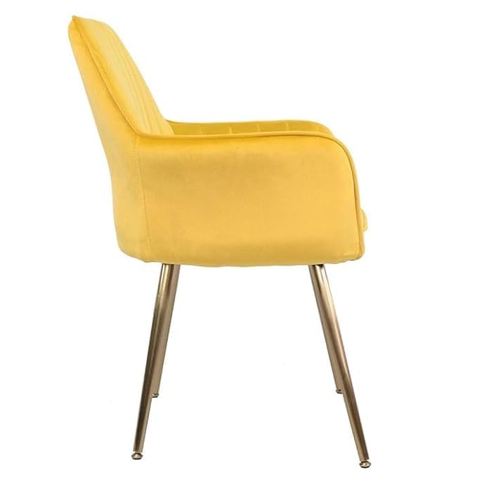 Image of Yellow Velvet Chair for Home | Modern Accent Armchair in Soft Velvet Fabric with Golden Legs | Set of 2 Premium Accent Chair for Living Room Bedroom Restaurent | Yellow, 2 pc