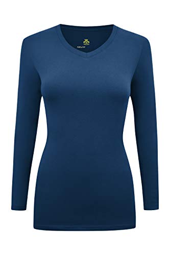 M&M Scrubs Women's Long Sleeve V-Neck Under Scrub Stretch T-Shirt (True Navy Blue, Medium)