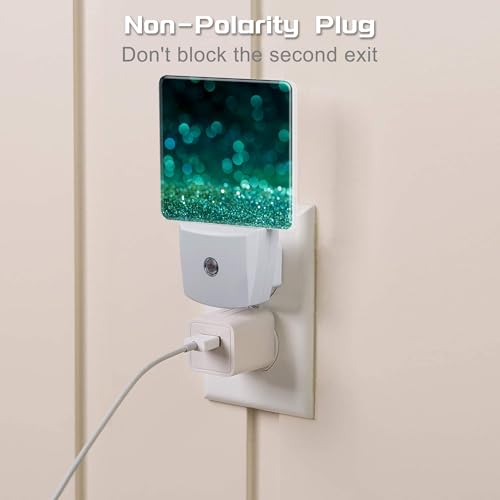 Image of Green Gold Glitter Night Light - Plug into Wall, Green Sparkle Shining Lights Dusk to Dawn, 0.5w Energy Saving Sleep Friendly Night Light for Kids Boys Girls Home Decor