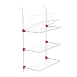 Knight 3-Tier Over The Door Clothes Airer | Foldable Clothes Rail with Corner Spaces for Hangers | Sturdy Hanging Washing Laundry Airer | Indoor Clothes Drying Rack for Small Spaces (White)