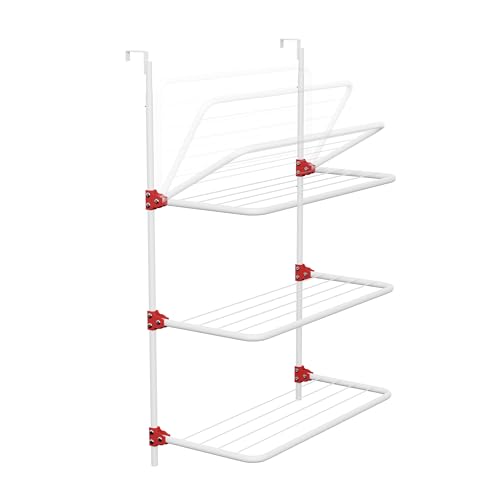 Knight 3-Tier Over The Door Clothes Airer | Foldable Clothes Rail with Corner Spaces for Hangers | Sturdy Hanging Washing Laundry Airer | Indoor Clothes Drying Rack for Small Spaces (White)