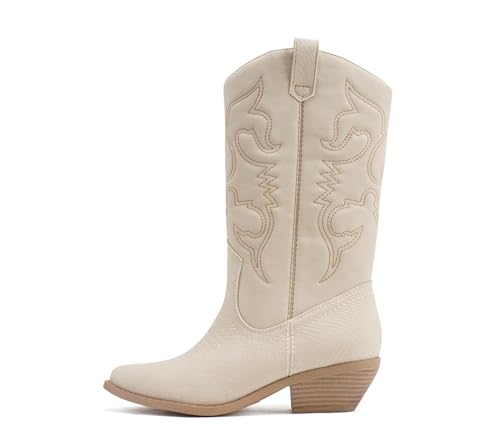 Image of Soda RENO ~ Women Western Cowboy Stitched Pointe Toe Low Heel Ankle Mid Shaft Fashion Boots