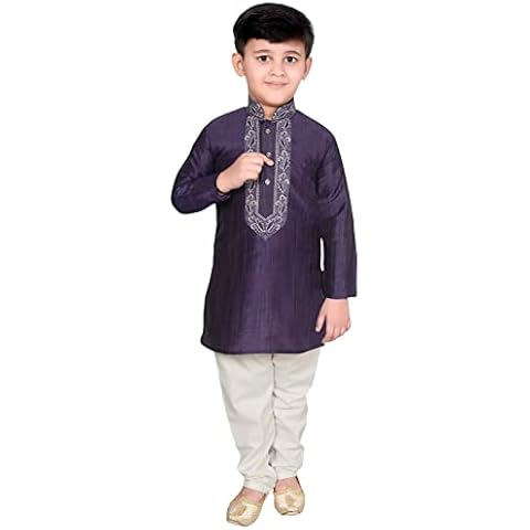 Desi Sarees Boys Blended Silk Kurta Pajama Shalwar Kameez Eid Festive clothes Sherwani 968 9 Years • Navy Blue Cover