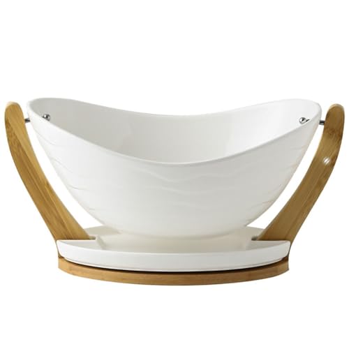 Bandeja de cerámica for servir refrigerios, frutero con soporte de madera for encimera de cocina, bandeja desmontable for servir postres, pasteles, azúcar, frutas for entretenimiento, hecha de porcela