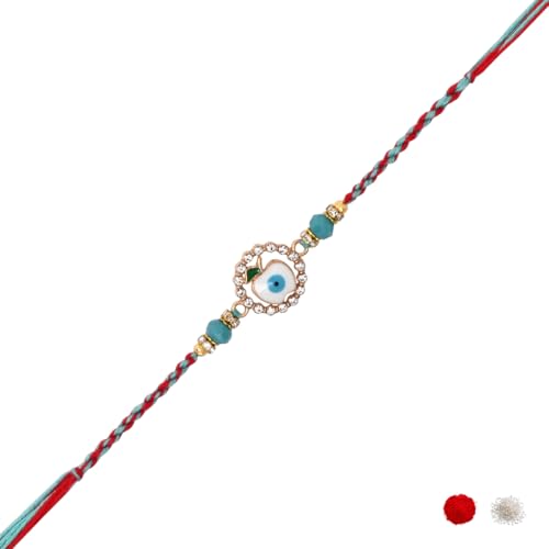 Image of I Jewels Enamel Evil Eye Apple Design Rakhi With Roli Chawal & Rakshabandhan Card for Bro /Brother /Bhai (R366)