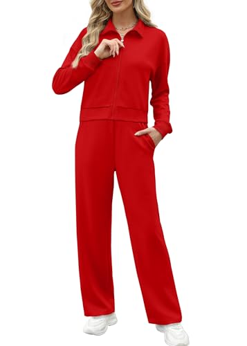 Image of XIEERDUO Lounge Sets for Women 2025 Sweatsuit 2 Piece Outfits Sweatshirt Wide Leg Sweatpant Tracksuit Matching Set