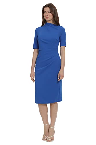 Image of Maggy London Women's Maggy London Women's Dresses Side Pleat Dress with Asymmetric Neck and Elbow Sleeves
