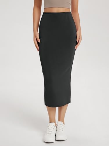 ODODOS Modal Soft Midi Skirt for Women Back Slit High Waist Casual Long Pencil Skirts with Pockets2