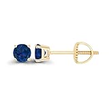 14K Yellow Gold Plated Sterling Silver 4mm Round Created Blue Sapphire September Birthstone Screwback Stud Earrings