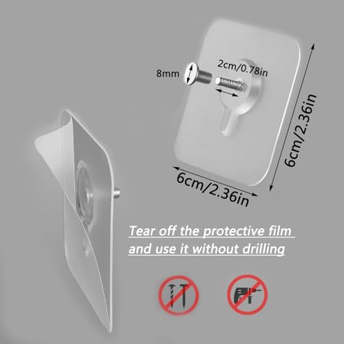 Image of VARENYYA Photo Frame Hooks for Wall Without Drilling, 10 Pack Self Adhesive Hooks for Wall Heavy Duty Strong Nail Free for Hanging Photo Frame (Hanging Hook, Transparent) Stainless Steel