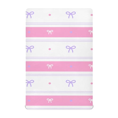Crib Sheet Breathable Soft Crib Mattress Sheet for Baby Toddler Boys Girls Fitted Crib Sheet Fit Standard Crib Mattress 39 x 27 Inch Purple Pink Ribbon Bow
