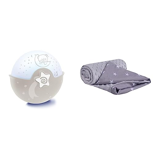 Lámpara proyector Bkids blanco y mantas para bebés de algodón universal