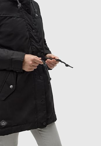 Ragwear Damen langer Mantel warme Winterjacke mit Kapuze YM-Canny Black22 Gr. M