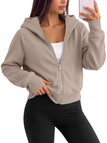 Image of Trendy Queen Womens Zip Up Hoodies Cropped Jackets Fall Clothes 2026