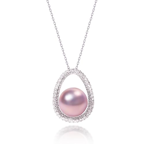 Pink Pearl Necklace for Women, 12mm Freshwater Pearl Jewelry with Purple Single Pendant | with 925 Sterling Silver 18