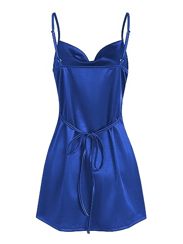 Image of ZAFUL Women's Satin Sleeveless Spaghetti Strap Mini Dress Sexy Slip Cowl Neck Silky Cocktail Party Dresses